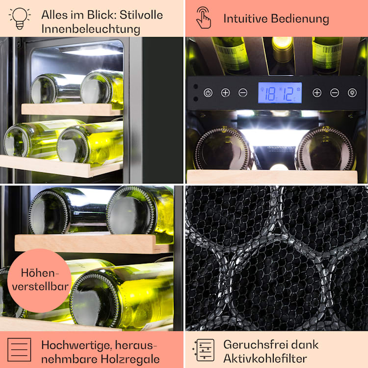 Vinovilla 17 Built-In Duo Zweizonen-Weinkühlschrank 53l 17 Fl. 3-Farben Glastür 17 Flaschen | 2 Kühlzonen | Weiß