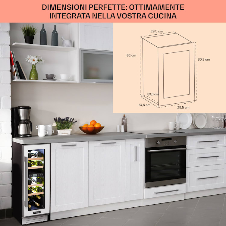 Cantinetta-frigo per vini Vinovilla 17 Built-In Duo a due zone 53l 17 bott. 3 colori anta in vetro 17 bottiglie | 2 zone di raffreddamento | Bianco
