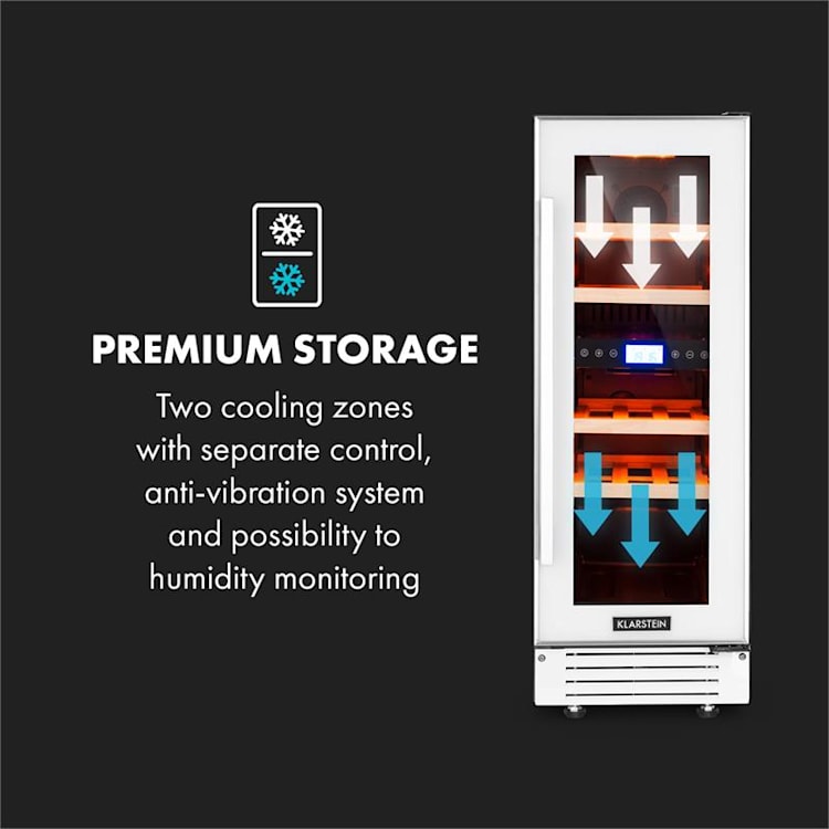 Vinovilla 17 Built-In Duo Zweizonen-Weinkühlschrank 53l 17 Fl. 3-Farben Glastür 17 Flaschen | 2 Kühlzonen | Weiß
