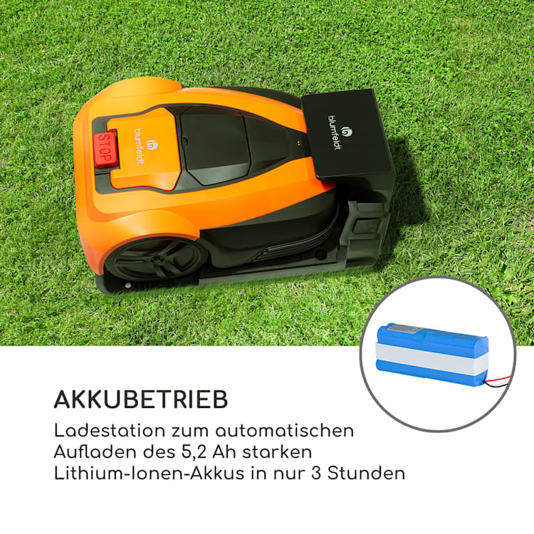Garden Hero Rasenmähroboter 5,2 Ah Akkubetrieb bis 1.200 m² orange