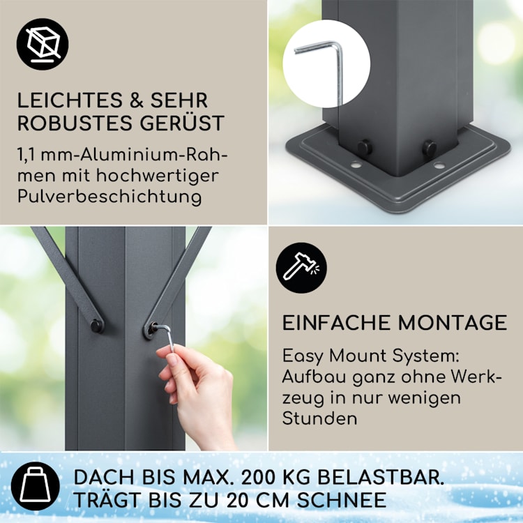 Pantheon Solid Sky Expand Pavillon 3x2,5x3 m Aluminium Polycarbonat ohne Seitenwände | Dunkelgrau