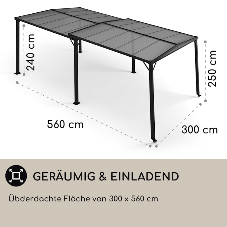 Pantheon Solid Sky Expand Pavillon 3x2,5x3 m Aluminium Polycarbonat ohne Seitenwände | Dunkelgrau
