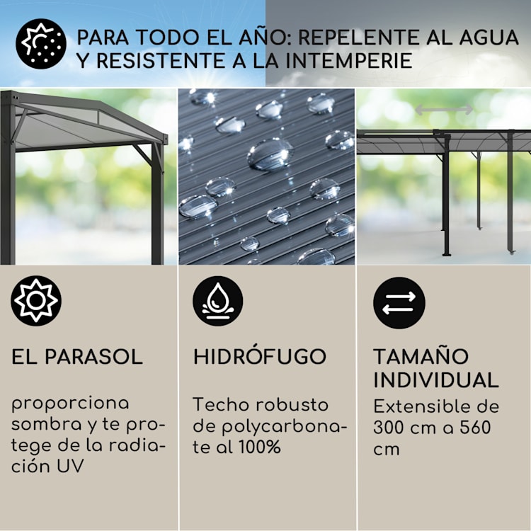 Pantheon Solid Sky Expand Pérgola 3 x 2,5 x 3 m Aluminio Antracita Sin paredes laterales | Gris Marengo