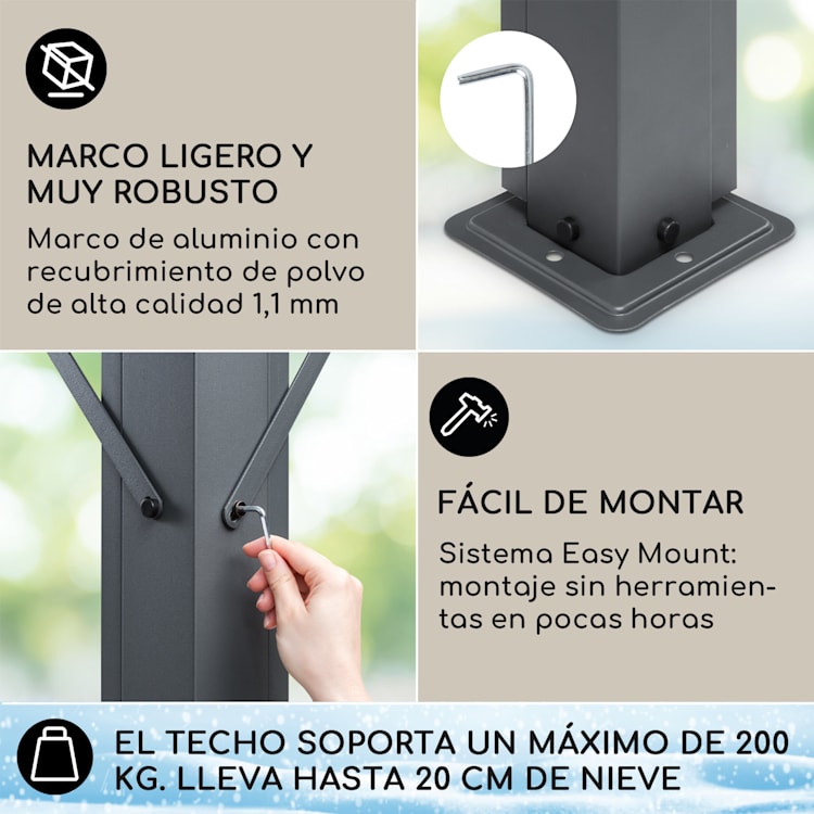 Pantheon Solid Sky Expand Pérgola 3 x 2,5 x 3 m Aluminio Antracita Sin paredes laterales | Gris Marengo