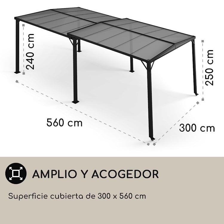 Pantheon Solid Sky Expand Pérgola 3 x 2,5 x 3 m Aluminio Antracita Sin paredes laterales | Gris Marengo