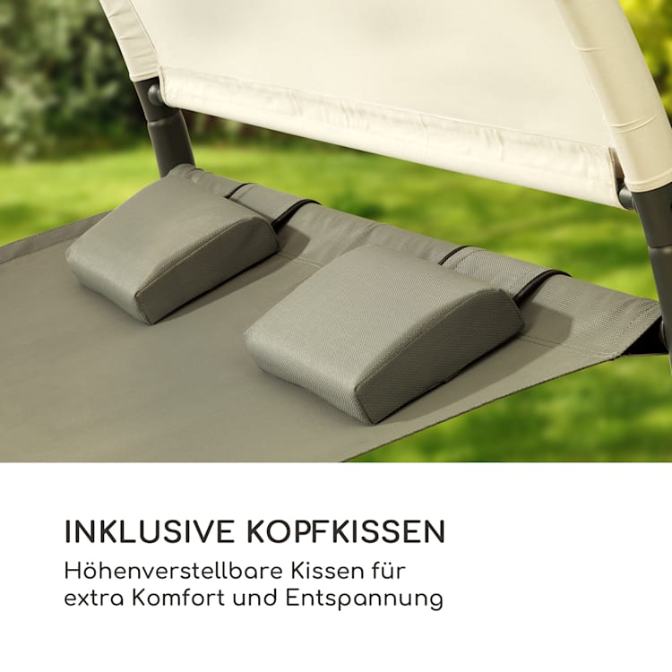 Umbria Doppel-Hängematte freistehend Stahlrahmen Kissen Dach grau
