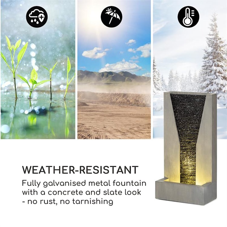 Riverrun, fântână de grădină, interior / exterior, pompă de 12 W, LED, cablu de 10 m, zincat