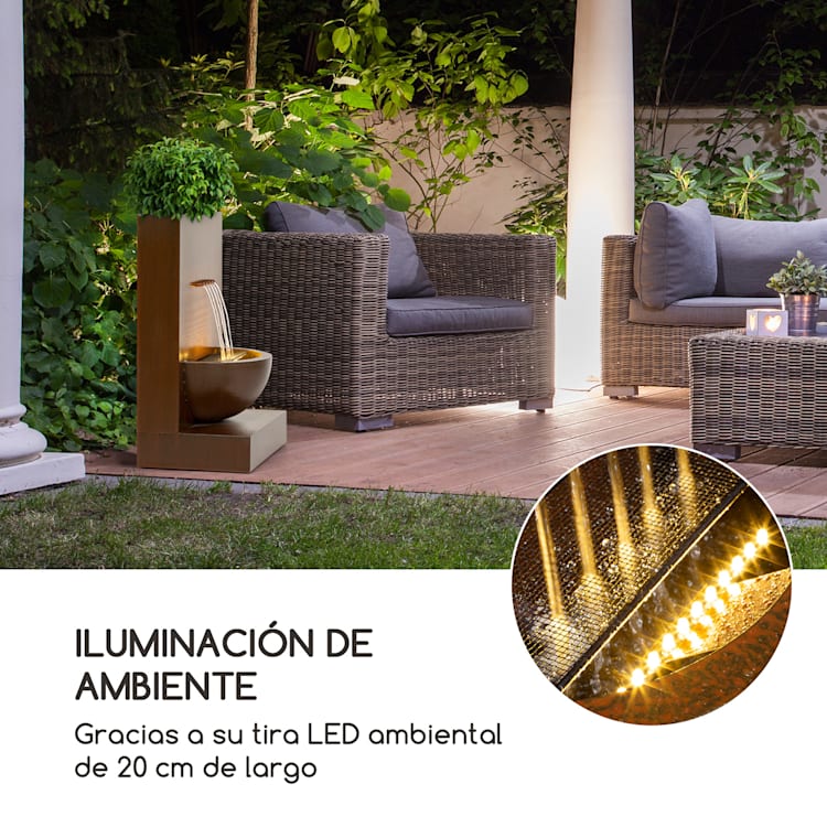 Windflower Fuente de jardín con macetero para plantas 11W metal galvanizado color marrón