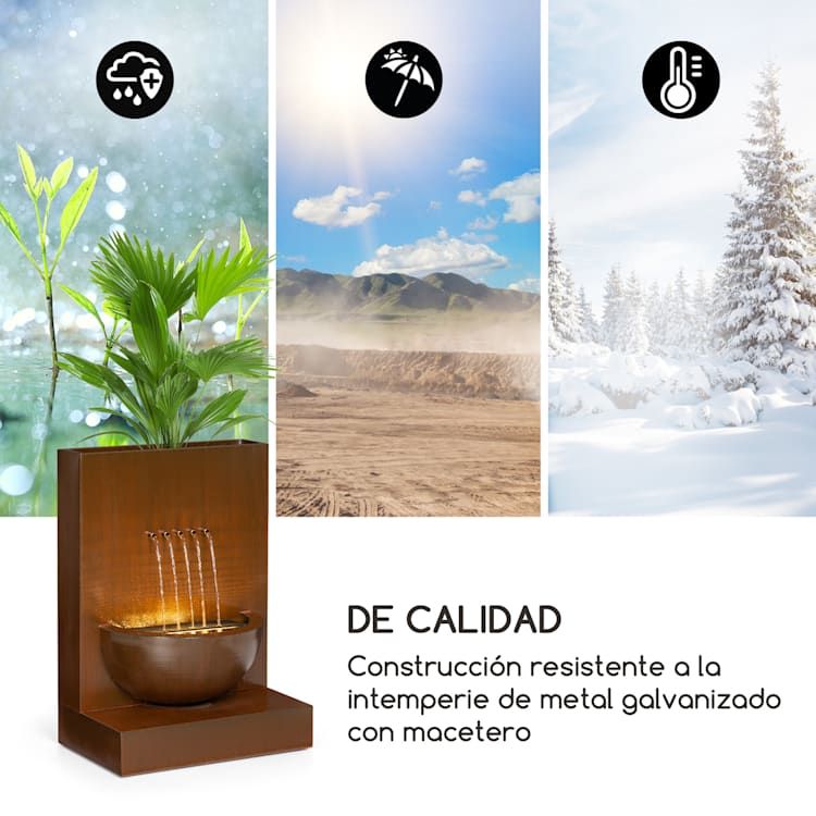 Windflower Fuente de jardín con macetero para plantas 11W metal galvanizado color marrón