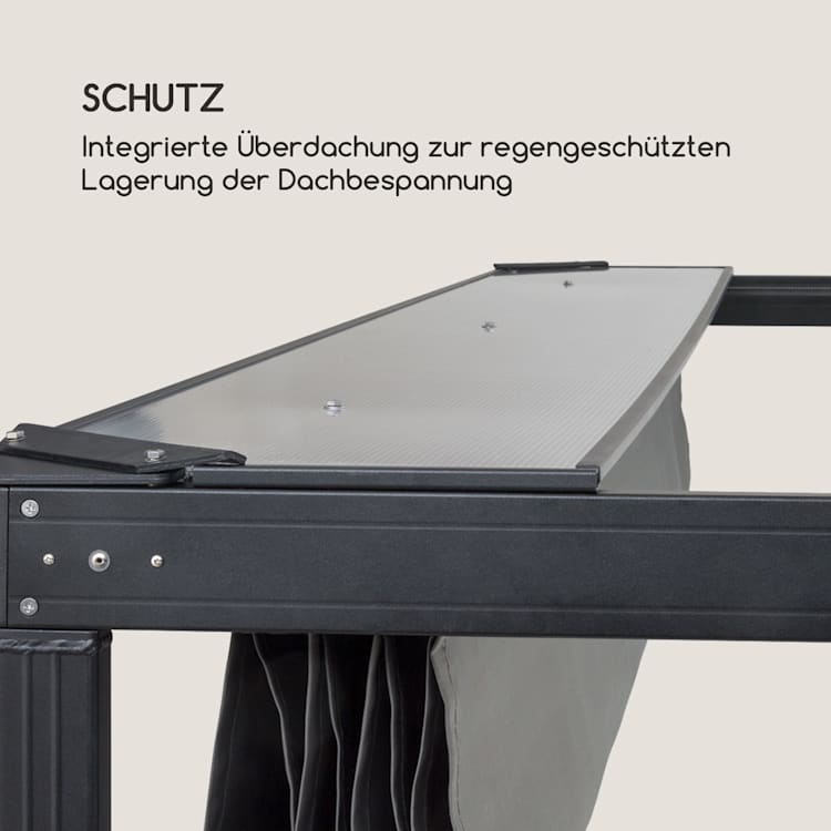 Pantheon RemoteShade Ambient Pavillon motorisiertes Dach 3x3m LED-Licht 280g/m² Polyester Aluminium grau Mit LED-Licht