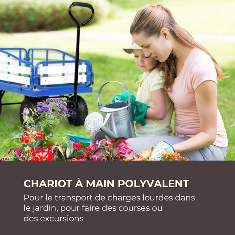 Ventura chariot à main charrette charge lourde 300 kg acier WPC bleu