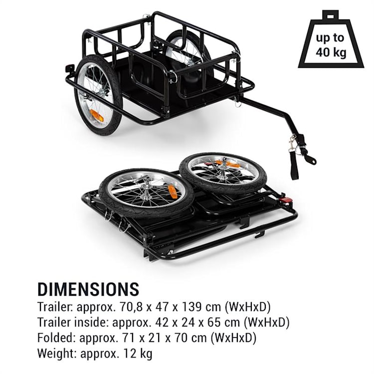 OX, przyczepka transportowa 40 kg / przyczepka rowerowa 65 l, opony 16" x 1,75”, czarna