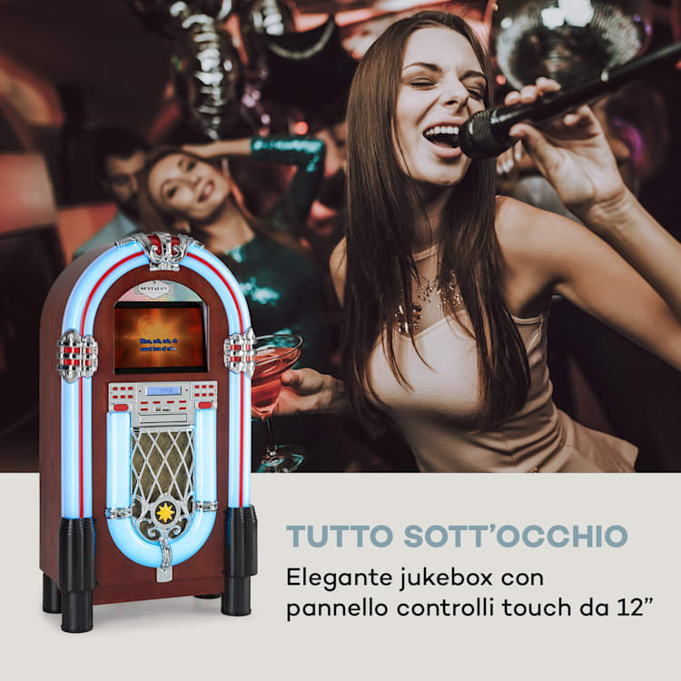 Graceland Touch Jukebox 12" Pannello Touch Wi-Fi, CD, BT, effetto legno CD-Player / Bluetooth / Touchscreen