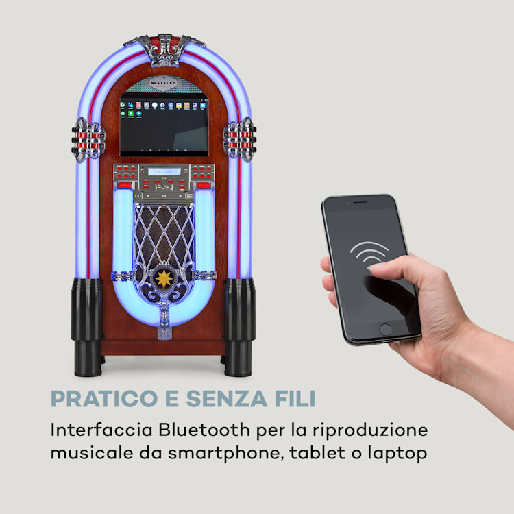 Graceland Touch Jukebox 12" Pannello Touch Wi-Fi, CD, BT, effetto legno CD-Player / Bluetooth / Touchscreen