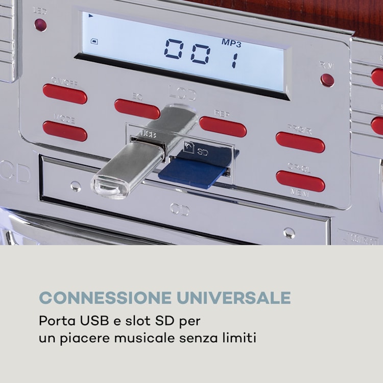 Graceland Touch Jukebox 12" Pannello Touch Wi-Fi, CD, BT, effetto legno CD-Player / Bluetooth / Touchscreen