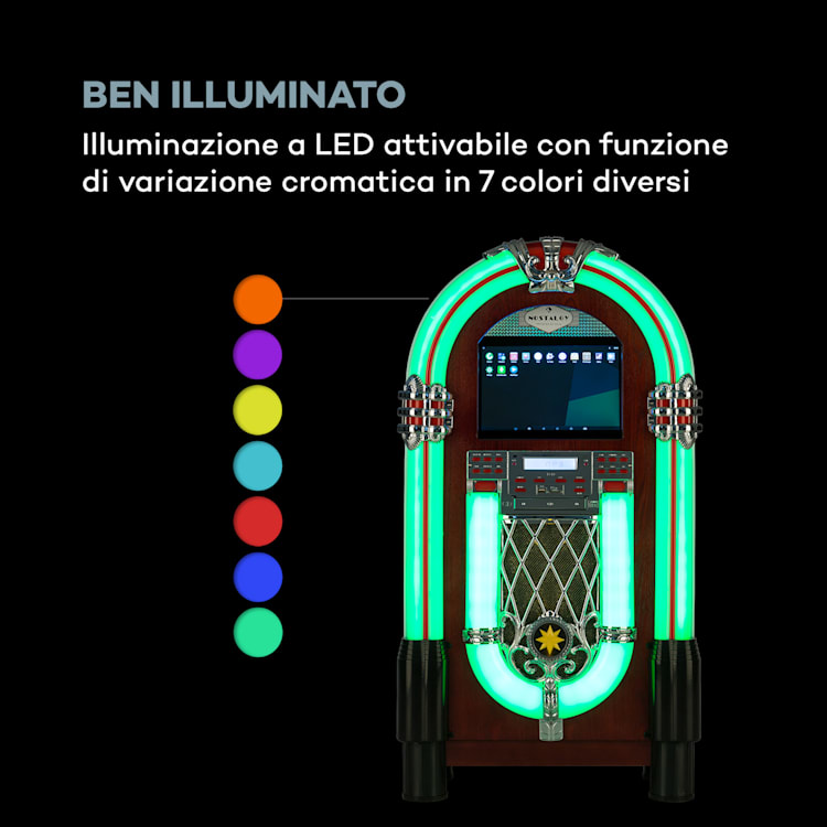 Graceland Touch Jukebox 12" Pannello Touch Wi-Fi, CD, BT, effetto legno CD-Player / Bluetooth / Touchscreen