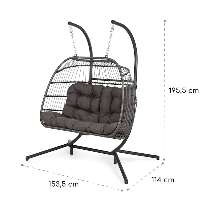 Cadeira suspensa Biarritz Double dois lugares Almofada de Poliéster Alumínio Polyrattan 260 kg Com 2 lugares | Cinzento Escuro