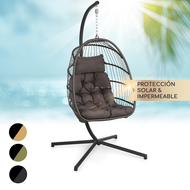 Biarritz Silla Colgante Individual Asiento Cojín Poliéster Aluminio Poliratán 130 kg Una plaza | Gris Oscuro