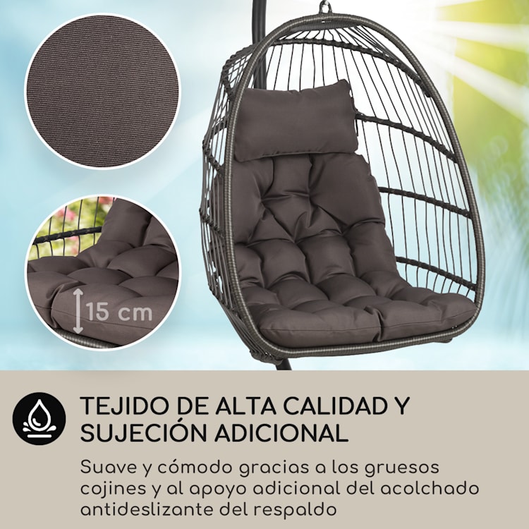 Biarritz Silla Colgante Individual Asiento Cojín Poliéster Aluminio Poliratán 130 kg Una plaza | Gris Oscuro