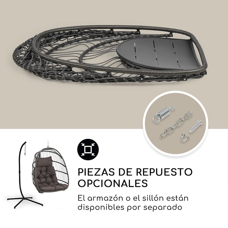 Biarritz Silla Colgante Individual Asiento Cojín Poliéster Aluminio Poliratán 130 kg Una plaza | Gris Oscuro