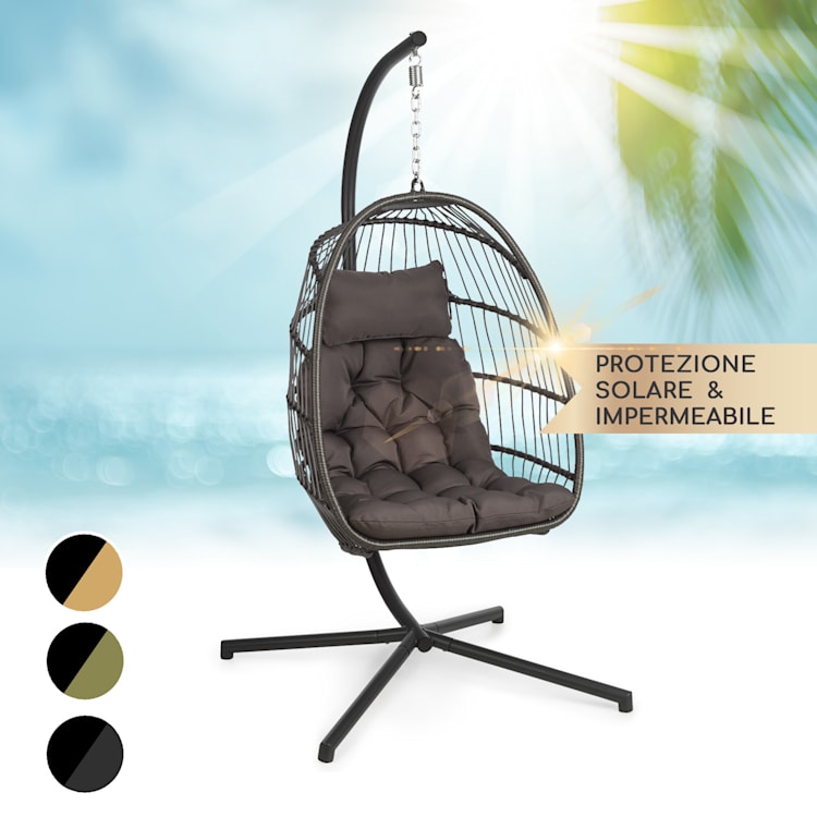 Biarritz Individuelle - Poltrona sospesa, cuscino di seduta, poliestere, alluminio, polyrattan, 130 kg Monoposto | Grigio scuro