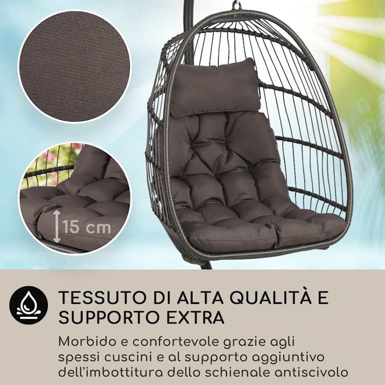 Biarritz Individuelle - Poltrona sospesa, cuscino di seduta, poliestere, alluminio, polyrattan, 130 kg Monoposto | Grigio scuro