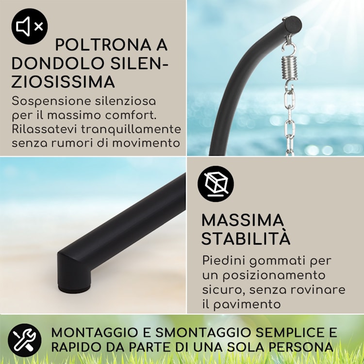 Biarritz Individuelle - Poltrona sospesa, cuscino di seduta, poliestere, alluminio, polyrattan, 130 kg Monoposto | Grigio scuro