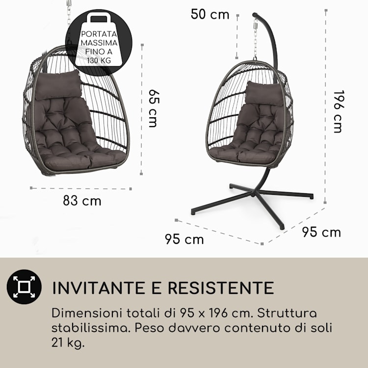 Biarritz Individuelle - Poltrona sospesa, cuscino di seduta, poliestere, alluminio, polyrattan, 130 kg Monoposto | Grigio scuro