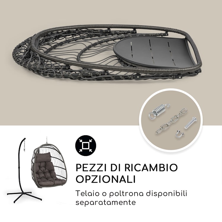 Biarritz Individuelle - Poltrona sospesa, cuscino di seduta, poliestere, alluminio, polyrattan, 130 kg Monoposto | Grigio scuro