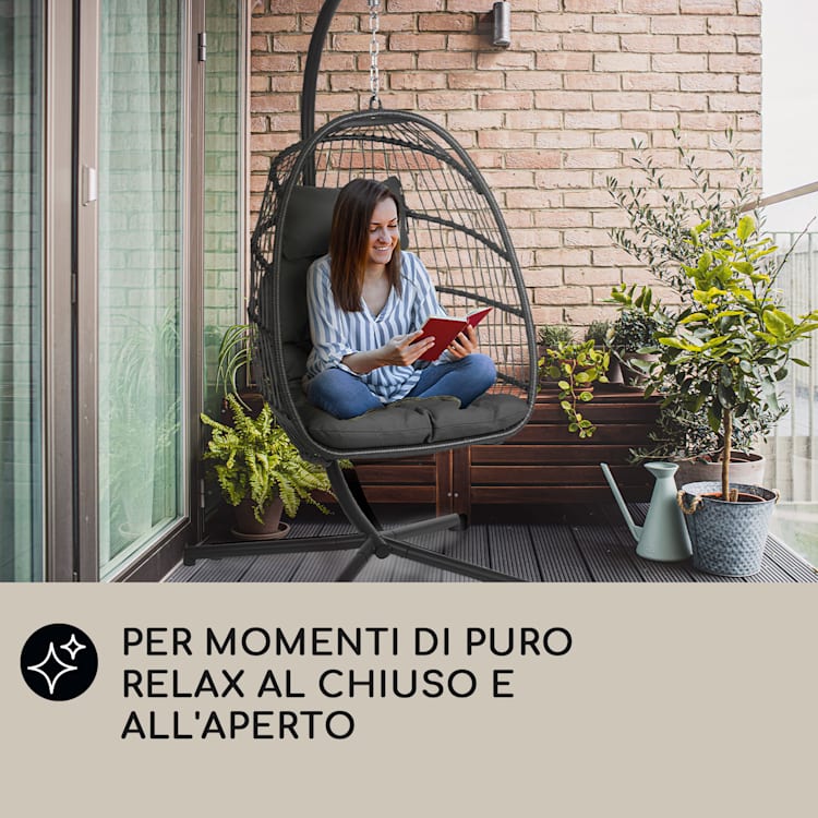 Biarritz Individuelle - Poltrona sospesa, cuscino di seduta, poliestere, alluminio, polyrattan, 130 kg Monoposto | Grigio scuro