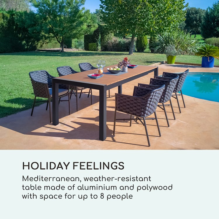 Menorca Expand tuintafel 163 x 95 cm aluminium polywood teak Hout-look: licht