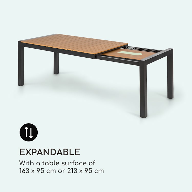 Menorca Expand tuintafel 163 x 95 cm aluminium polywood teak Hout-look: licht
