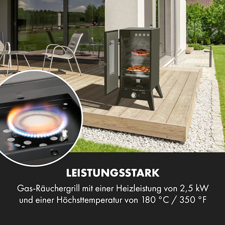 Pasadena Gas-Räuchergrill 2,5 kW Heizleistung 180 °C / 350 °F max. 58 x 108 x 53,5 cm