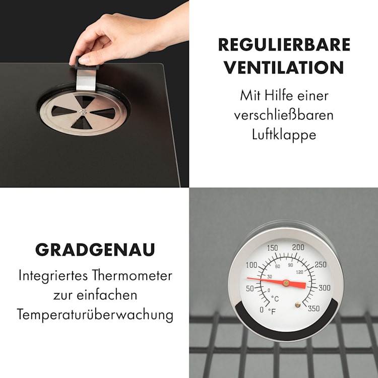 Pasadena Gas-Räuchergrill 2,5 kW Heizleistung 180 °C / 350 °F max. 58 x 108 x 53,5 cm