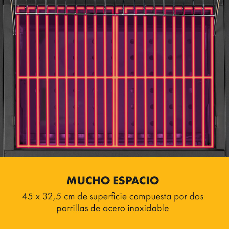 Meat Machine Barbacoa de carbón vegetal de 45x32,5 cm con termómetro y ruedas Negra