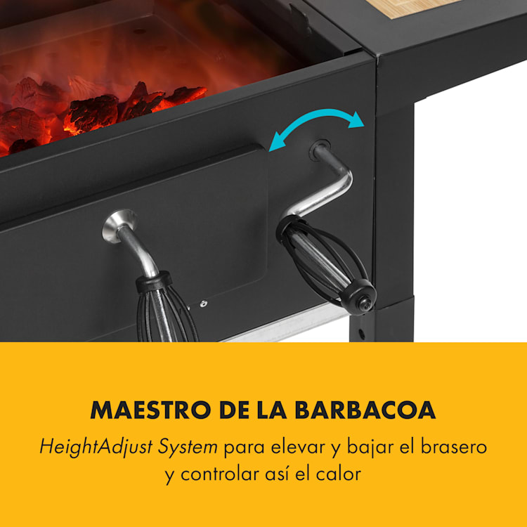 Meat Machine Barbacoa de carbón vegetal de 45x32,5 cm con termómetro y ruedas Negra