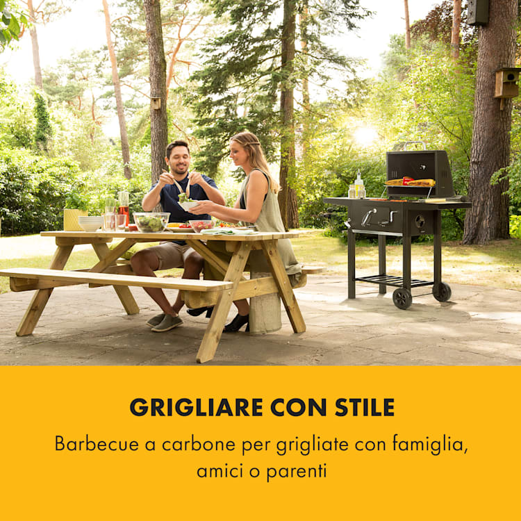Meat Machine Griglia a Carbonella 45x32,5cm Termometro Rotelle nero