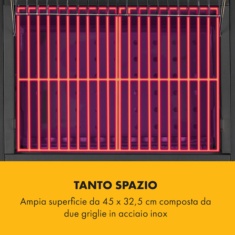 Meat Machine Griglia a Carbonella 45x32,5cm Termometro Rotelle nero