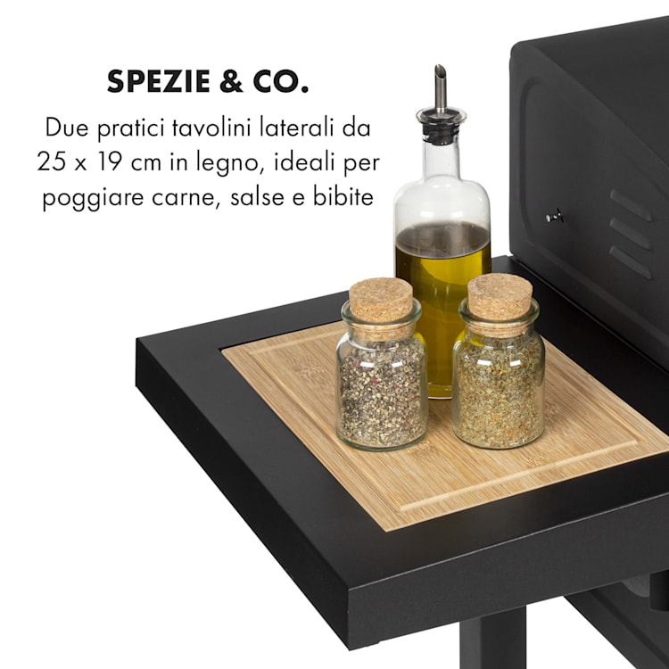 Meat Machine Griglia a Carbonella 45x32,5cm Termometro Rotelle nero