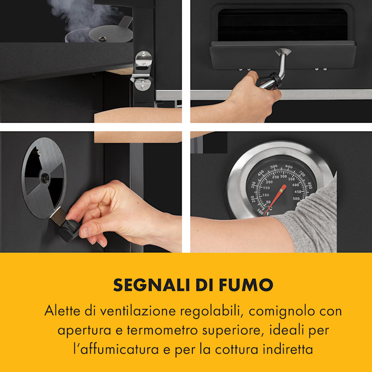 Meat Machine Griglia a Carbonella 45x32,5cm Termometro Rotelle nero