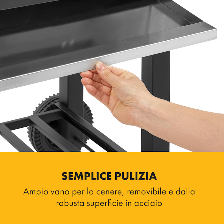 Meat Machine Griglia a Carbonella 45x32,5cm Termometro Rotelle nero