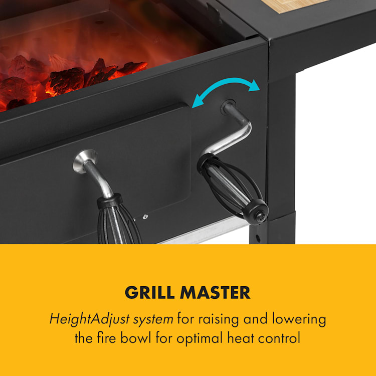 Meat Machine Griglia a Carbonella 45x32,5cm Termometro Rotelle nero