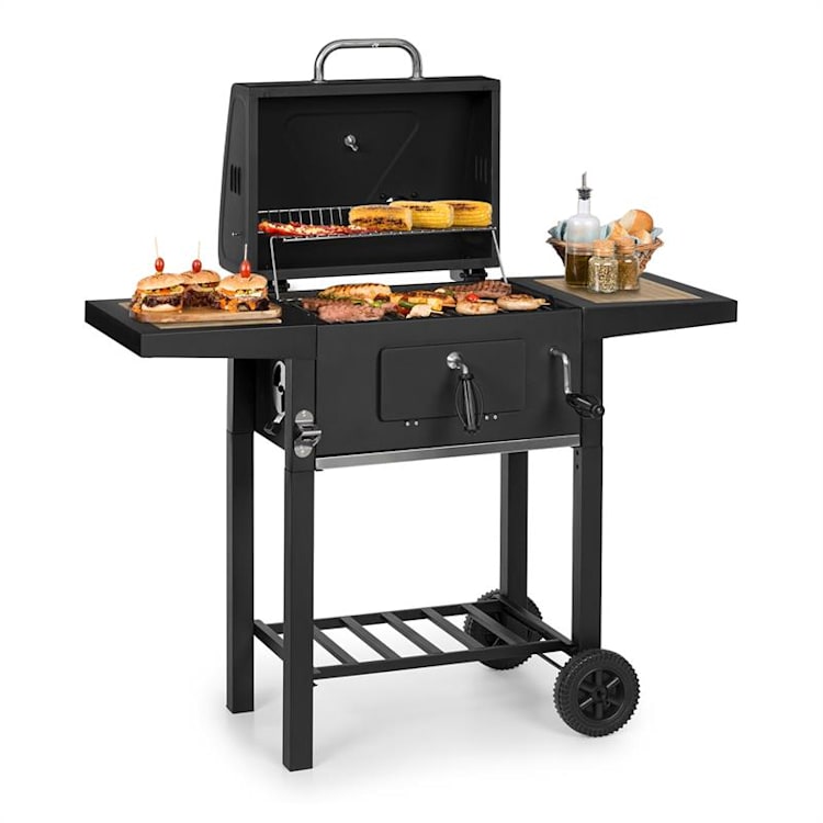 Meat Machine Griglia a Carbonella 45x32,5cm Termometro Rotelle nero