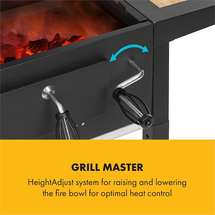 Meat Machine Barbacoa de carbón vegetal de 45x32,5 cm con termómetro y ruedas Negra