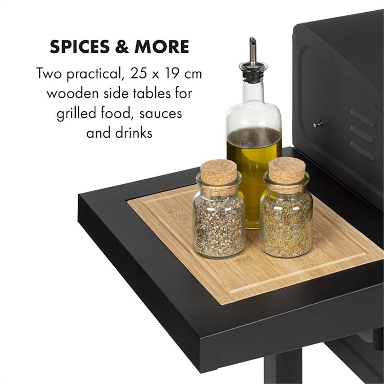 Meat Machine Barbacoa de carbón vegetal de 45x32,5 cm con termómetro y ruedas Negra
