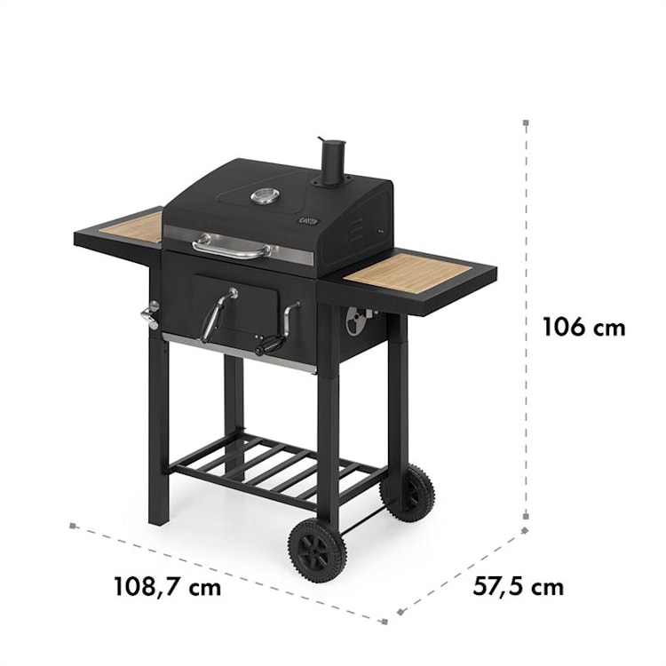 Meat Machine Griglia a Carbonella 45x32,5cm Termometro Rotelle nero