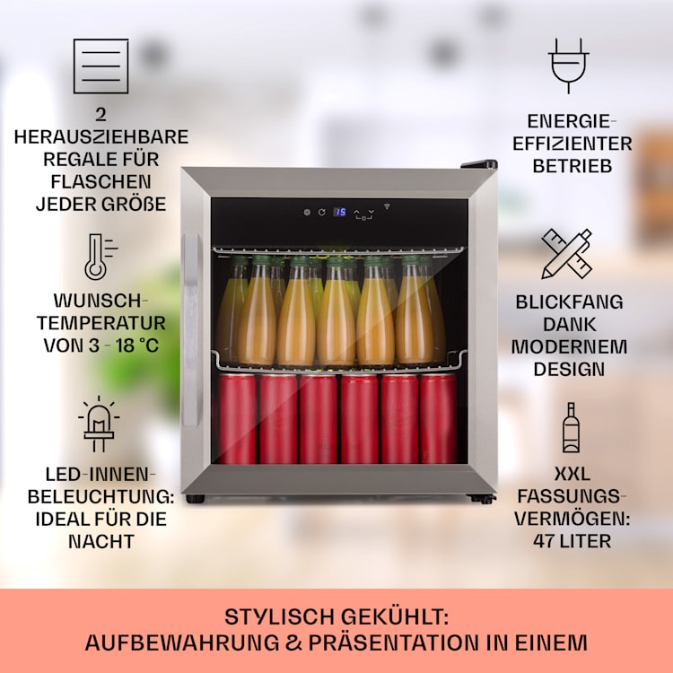 Coachella 50 Weinkühlschrank 47 Liter WiFi-Funktion Hintergrundbeleuchtung Edelstahl 50 Ltr | Edelstahl