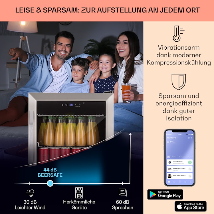 Coachella 50 Weinkühlschrank 47 Liter WiFi-Funktion Hintergrundbeleuchtung Edelstahl 50 Ltr | Edelstahl