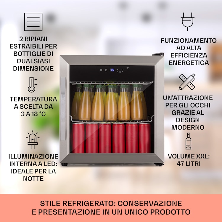 Frigorifero per vini Coachella 50 47 litri Funzione WiFi retroilluminazione acciaio inox 50 Ltr | Acciaio inox