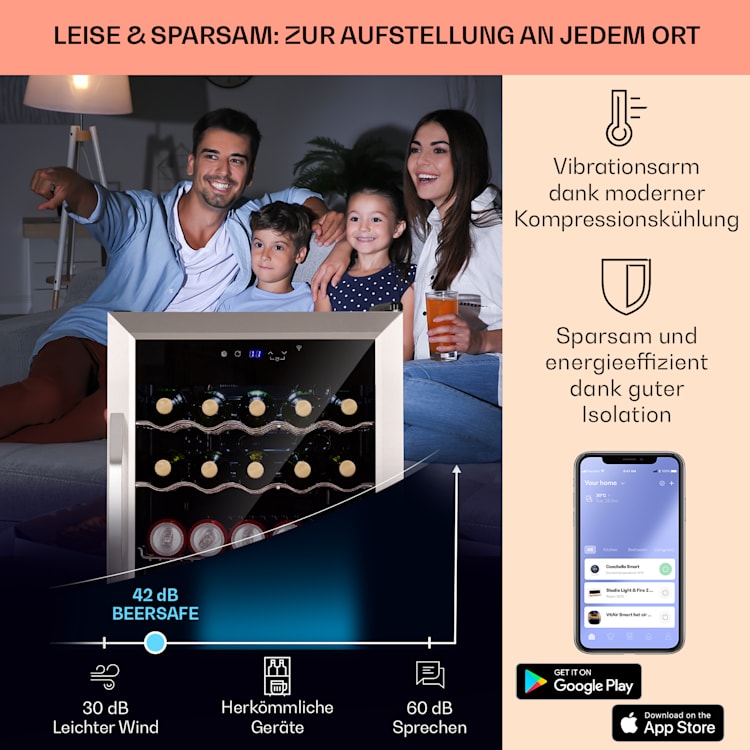 Coachella 60 Kühlschrank 60 Liter WiFi-Funktion Hintergrundbeleuchtung 60 Ltr | Edelstahl